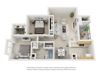 2 bed 1 bath floor plan.